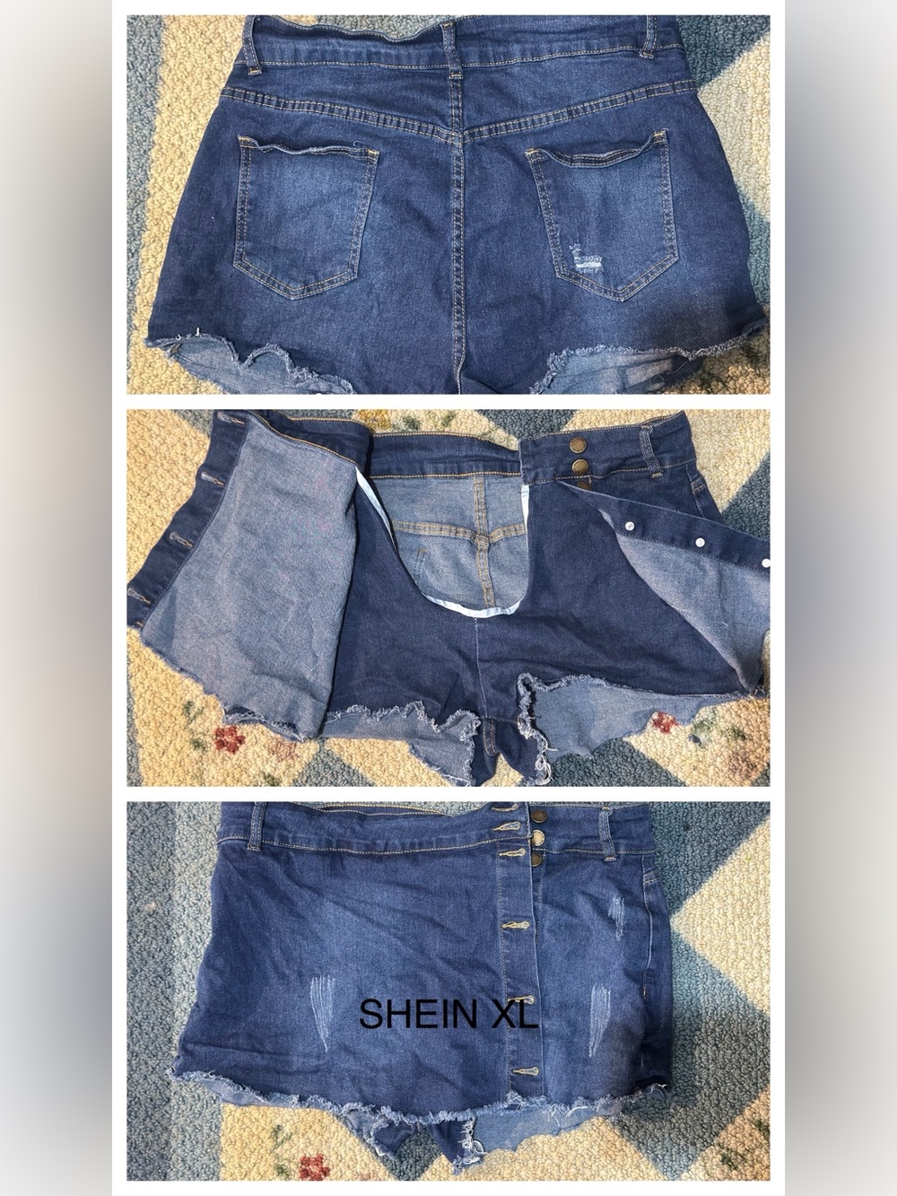 SHEIN Dark Blue Denim High-Waist Distressed Button-Front Shorts